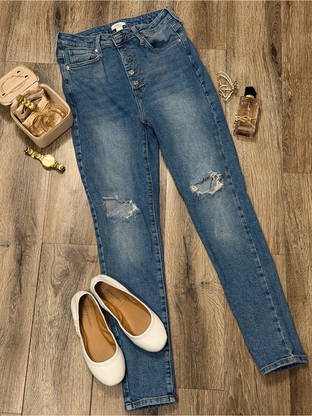 Forever 21 Premium Distressed Skinny Jeans | Size 29 | High Rise Button Fly
